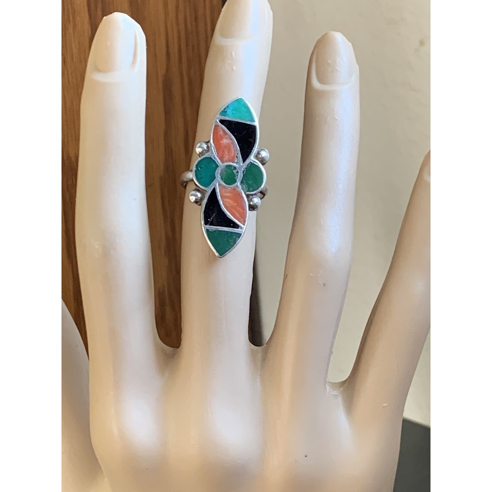 Vintage Zuni Dan Simplicio Multi Stones Inlay Ring Size 5